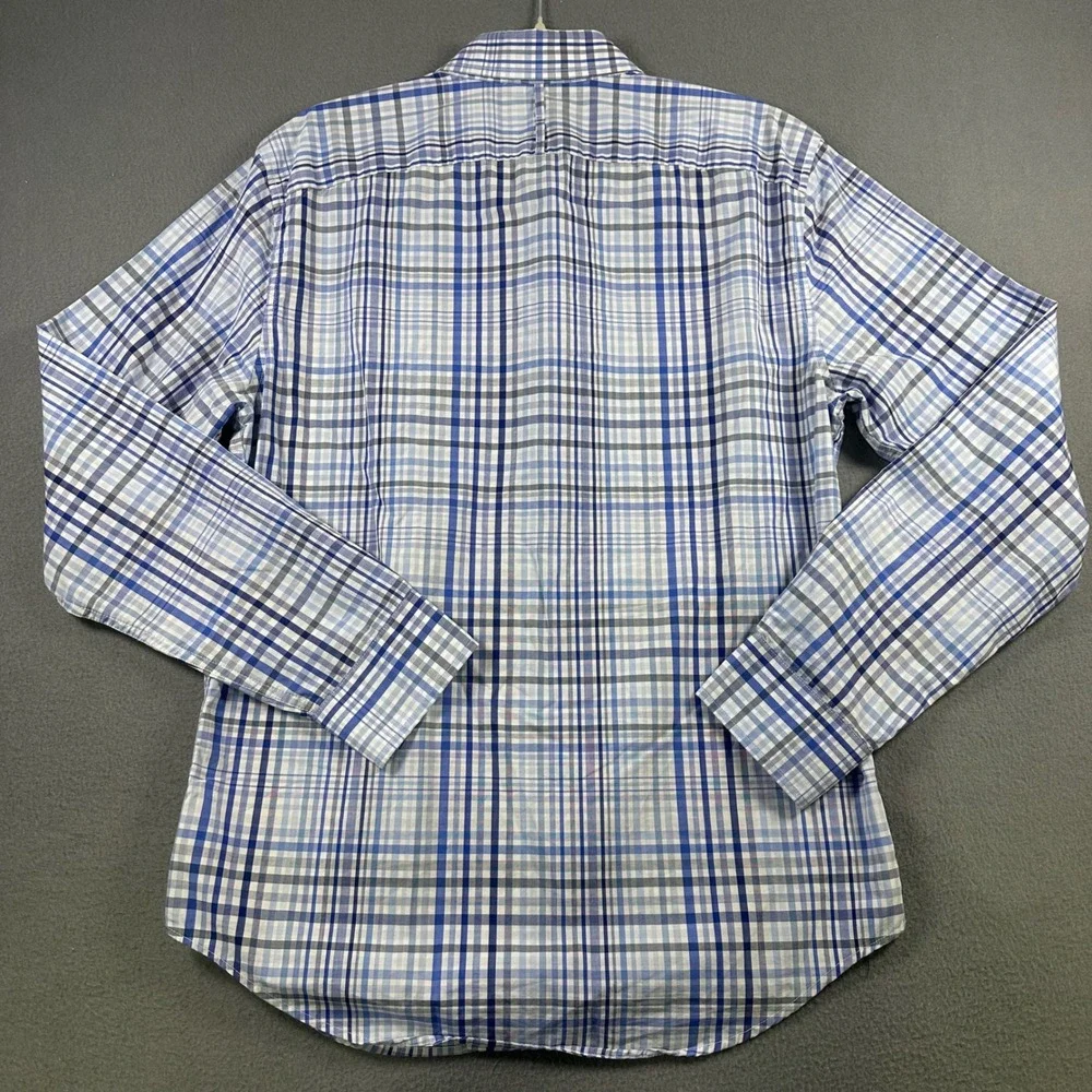 Banana Republic Grant Slim Fit Luxe Stretch Poplin Plaid Shirt Blue White M